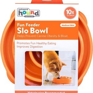 Outward Hound Fun Feeder Slo Bowl, Slow Feeder Dog Bowl, Medium/Mini, Orange